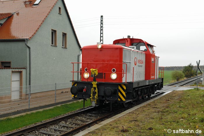 In Heideloh konnte am 16.10.2008 die frisch hauptuntersuchte V60 Lok der Regiobahn Bitterfeld abgelichtet werden, als sie aus Zörbig kommend den einstigen Bahnhaltepunkt durchfuhr.